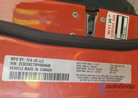 2023 Dodge Charger R/T z USA, uszkodzony, nr VIN 2C3CDXCT9PH604544